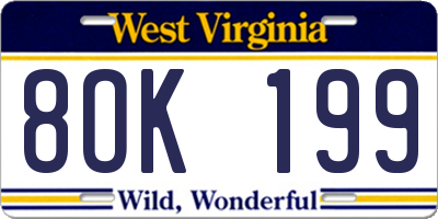 WV license plate 8OK199