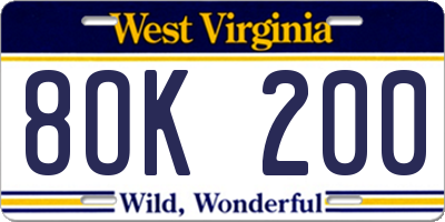 WV license plate 8OK200