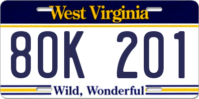 WV license plate 8OK201