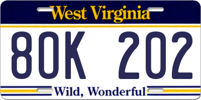 WV license plate 8OK202