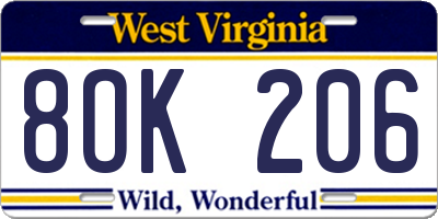 WV license plate 8OK206