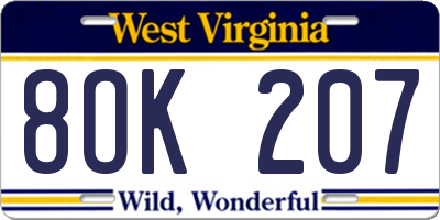 WV license plate 8OK207