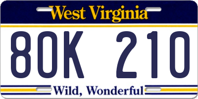 WV license plate 8OK210