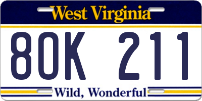 WV license plate 8OK211