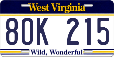 WV license plate 8OK215