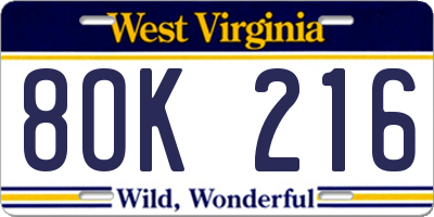 WV license plate 8OK216
