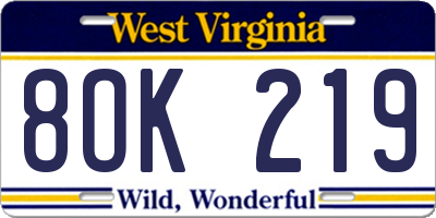 WV license plate 8OK219
