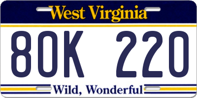 WV license plate 8OK220