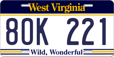 WV license plate 8OK221