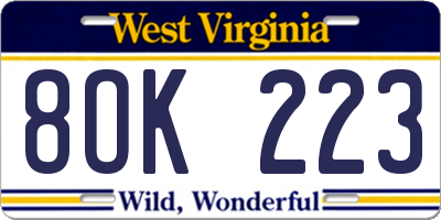 WV license plate 8OK223