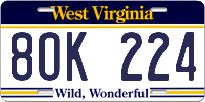 WV license plate 8OK224