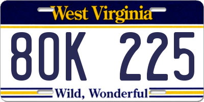 WV license plate 8OK225