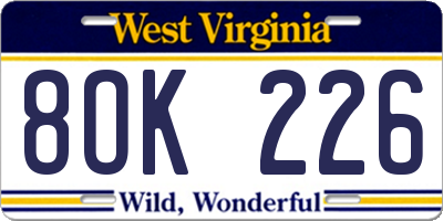 WV license plate 8OK226