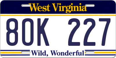 WV license plate 8OK227