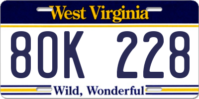 WV license plate 8OK228