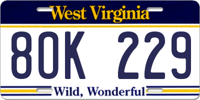 WV license plate 8OK229