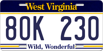 WV license plate 8OK230