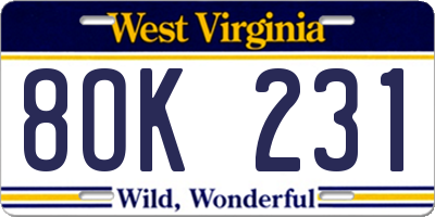 WV license plate 8OK231