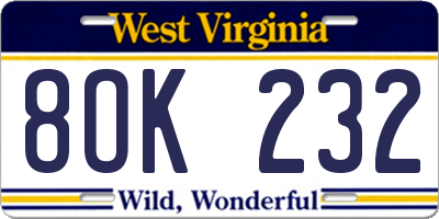 WV license plate 8OK232