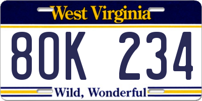 WV license plate 8OK234