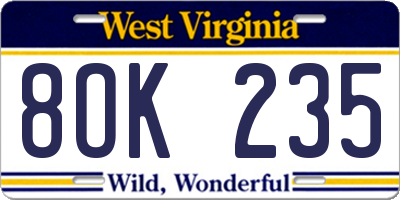 WV license plate 8OK235