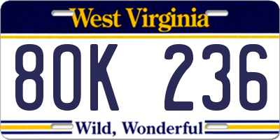 WV license plate 8OK236