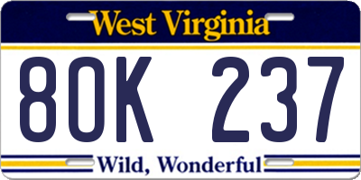 WV license plate 8OK237