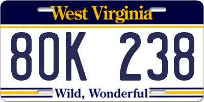 WV license plate 8OK238