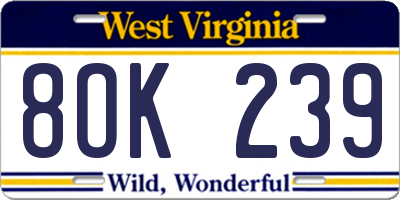 WV license plate 8OK239