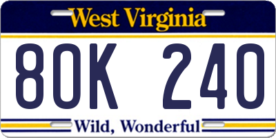 WV license plate 8OK240