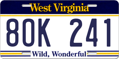 WV license plate 8OK241
