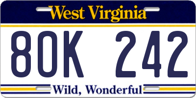 WV license plate 8OK242