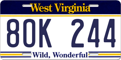 WV license plate 8OK244