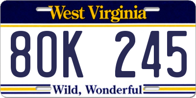 WV license plate 8OK245