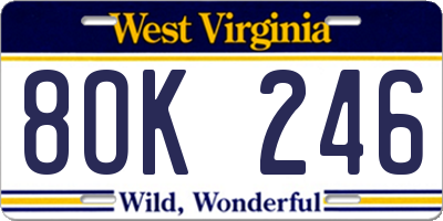 WV license plate 8OK246
