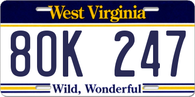 WV license plate 8OK247