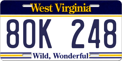 WV license plate 8OK248