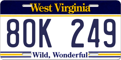 WV license plate 8OK249