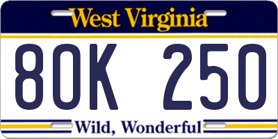 WV license plate 8OK250