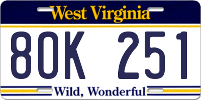 WV license plate 8OK251