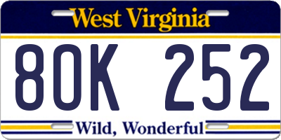 WV license plate 8OK252
