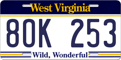 WV license plate 8OK253