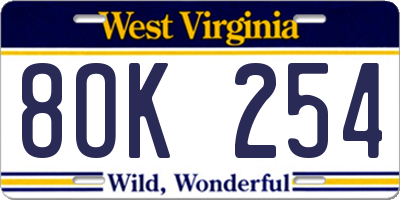 WV license plate 8OK254