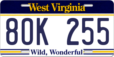WV license plate 8OK255