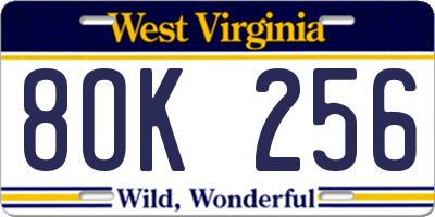 WV license plate 8OK256