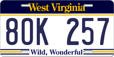 WV license plate 8OK257