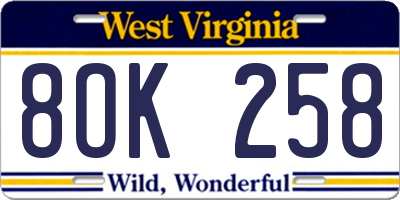 WV license plate 8OK258