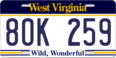 WV license plate 8OK259