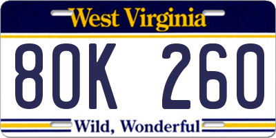 WV license plate 8OK260