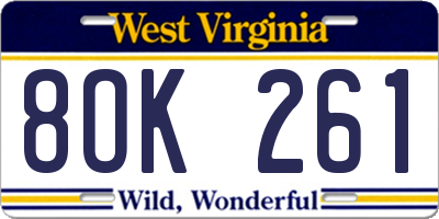 WV license plate 8OK261